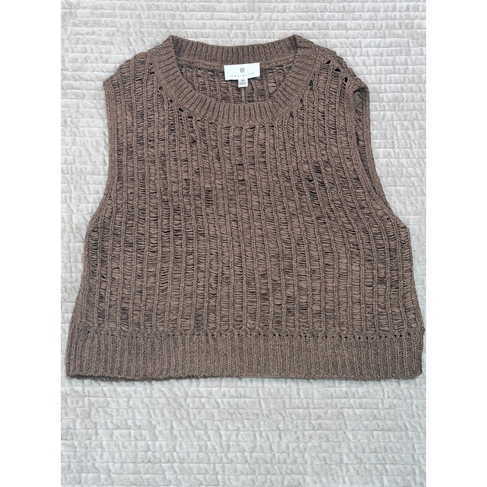 SOCIALITE Brown Open Knit Cropped Sweater Vest XS